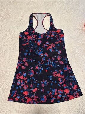 lululemon athletica Black Athletic Top with Red/Pink & Blue Floral Print